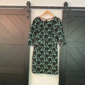 Boden Size 10L Corduroy flower Print Shift Mini Dress green Half Sleeves